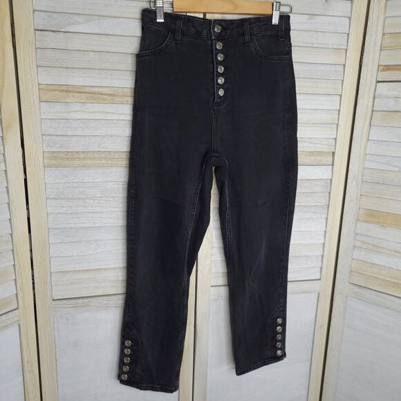 TOPSHOP Moto Women's Black Button Front 90's Inspired Jeans 26 Waist 25.5 Inseam - Picture 1 of 5